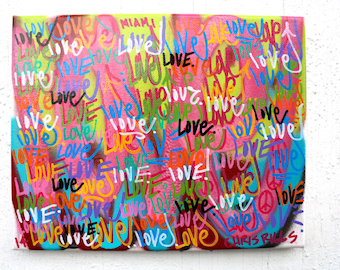 ORIGINAL street art abstract graffiti word colorful modern contemporary love art canvas