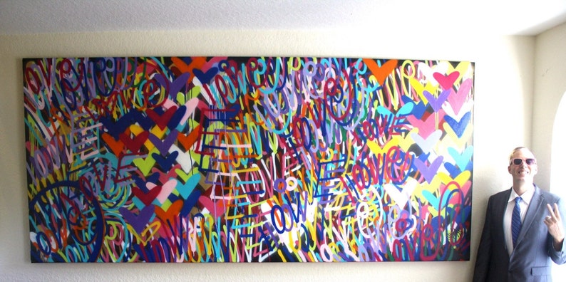 ORIGINAL 120 x 55 inches Valentines day Love painting signed pop art fine art graffiti street art contemporary nyc modern urban colorful image 3
