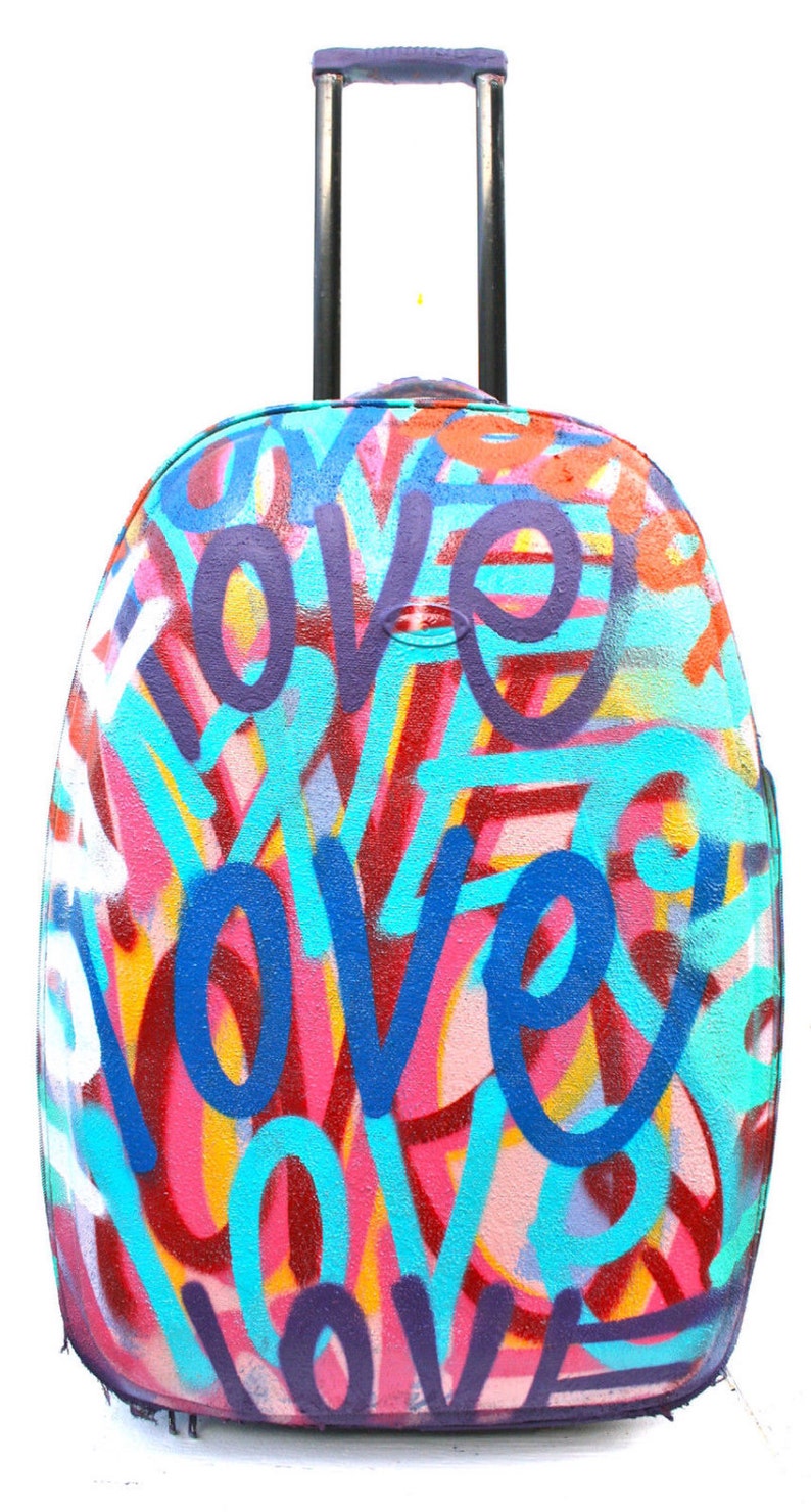 FREE SHIPPING Chris Riggs hand painted suitcase luggage bag one of a kind rare original art graffiti street art NYC image 1