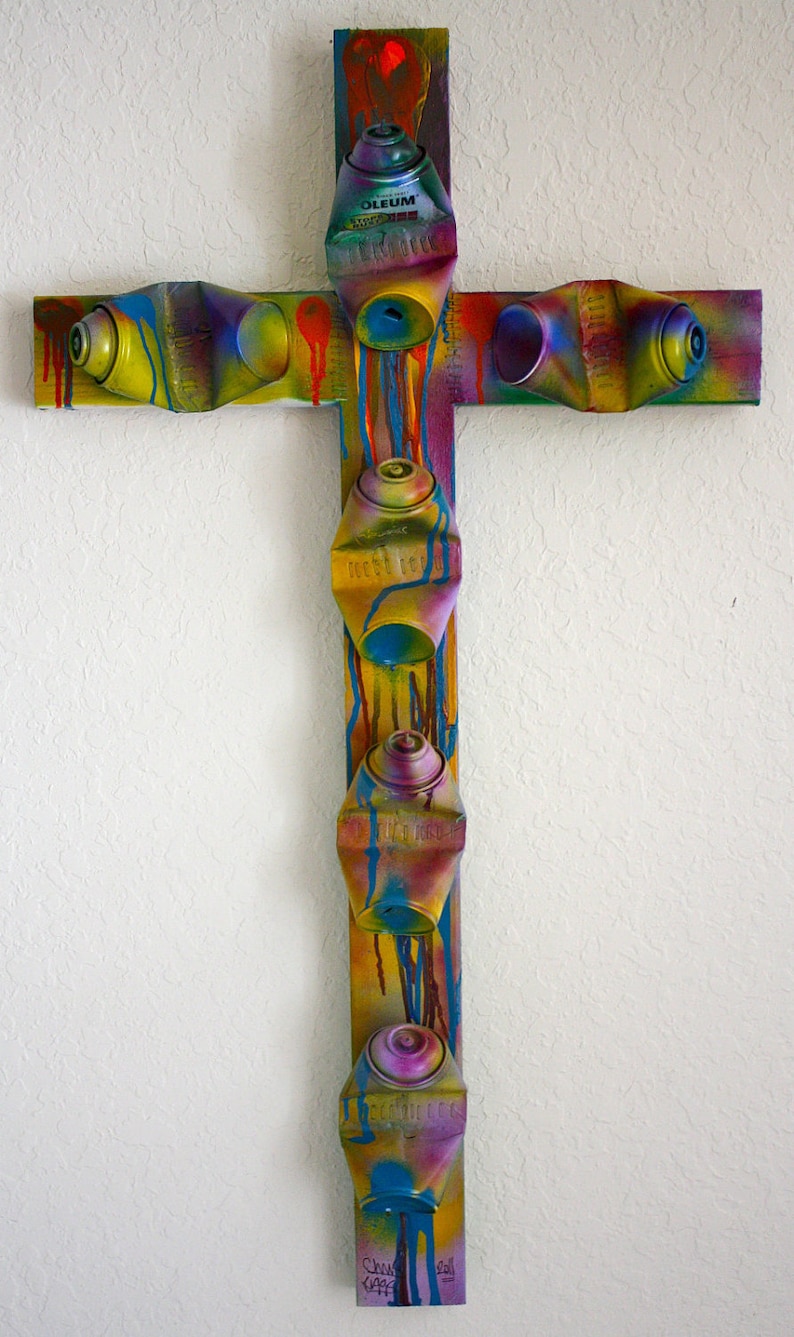 JESUS CHRIST Cross Sculpture Abstract Spray Paint Cans Dada Street Fine