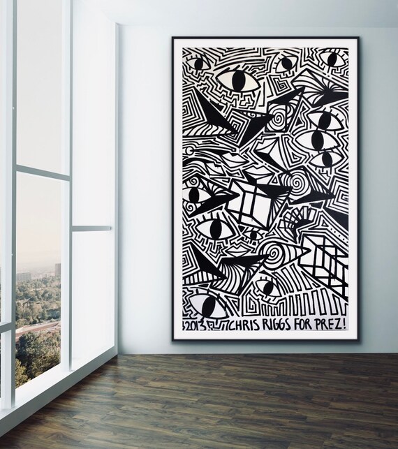 FREE SHIPPING Original Cubism Black and White Abstract Masterpiece