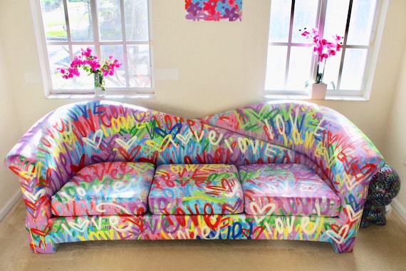 84 Inches Long Love Couch Contemporary Art Graffiti Modern