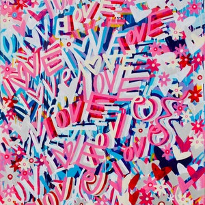 FREE SHIPPING 48' x 60" love original painting word art modern contemporary urban canvas streetart graffiti pop art spray paint acryl