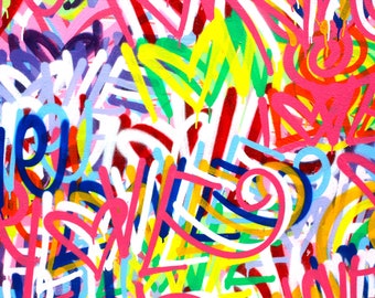 テクスチャーアート｜抽象画｜絵画　現代アート　ストリートアート　グラフィティー オリジナル 48 x 48 インチ ラブ ピース ストリート アート