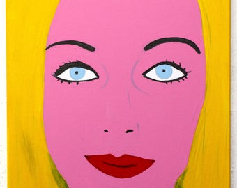 Free Shipping Portrait 20" x 16" woman contemporary art face modern canvas acrylic street art NYC colorful painting fine art by Chris Riggs