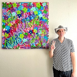 48 x 48 inches love original painting word art modern contemporary urban canvas streetart graffiti pop art spray paint acrylic