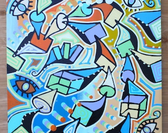 ORIGINAL original abstract large contemporary pop art fine art cubism acrylic painting