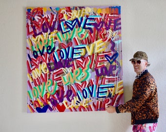 LOVE 52" x 56" Love original free shipping street art contemporary art modern canvas colorful painting by Chris Riggs