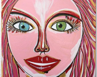 Free Shipping Portrait 20" x 16" woman contemporary art modern canvas acrylic