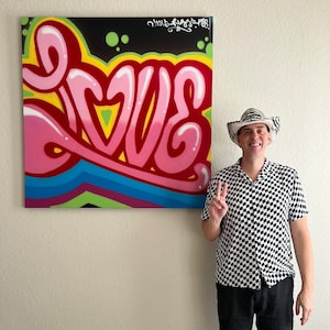 48 x 48 inches love original painting word art modern contemporary urban canvas streetart graffiti pop art spray paint acrylic