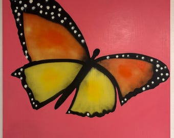 Butterfly 48 x 48 inches original painting spray paint on canvas by artist Chris Riggs free shipping