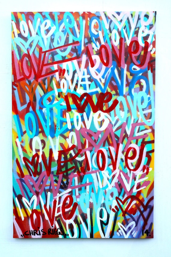 ORIGINAL Love Street Art Valentines Day Painting Modern