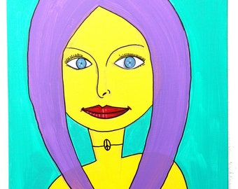Free Shipping Portrait 20" x 16" woman contemporary art face modern canvas acrylic