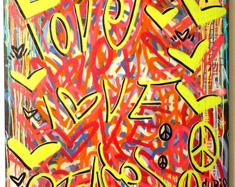 CHRIS RIGGS Original Love Peace fine art painting 42" x 40" pop street art spray paint NYC acrylic contemporary modern art urban canvas