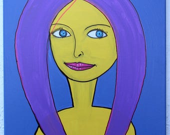 Free Shipping Portrait 20" x 16" woman contemporary art face modern canvas acrylic