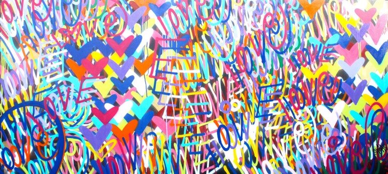 ORIGINAL 120 x 55 inches Valentines day Love painting signed pop art fine art graffiti street art contemporary nyc modern urban colorful image 5