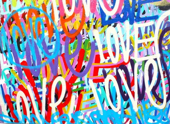 FREE Shipping Love Original Painting Word Art Modern Contemporary