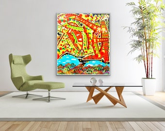 ORIGINAL 72 x 57 inches Love Valentines day contemporary pop surrealism modern graffiti flowers sky street art nyc signed free shipping