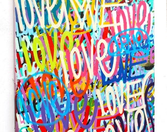 FREE Shipping Love Original Painting Word Art Modern Contemporary