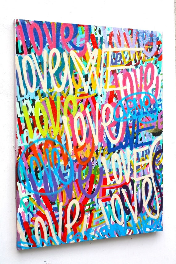FREE Shipping Love Original Painting Word Art Modern Contemporary