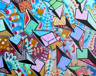 ORIGINAL original abstract large contemporary pop art fine art cubism acrylic painting
