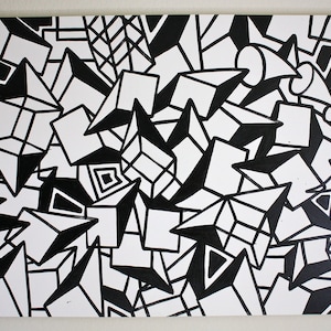 ORIGINAL black and white abstract contemporary minimalism fine art modern cubism portrait large street art urban painting