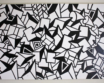 ORIGINAL black and white abstract contemporary minimalism fine art modern cubism portrait large street art urban painting