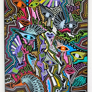 ORIGINAL abstract 14 x 11 contemporary pop art fine art surrealism canvas markers modern cubism painting image 1