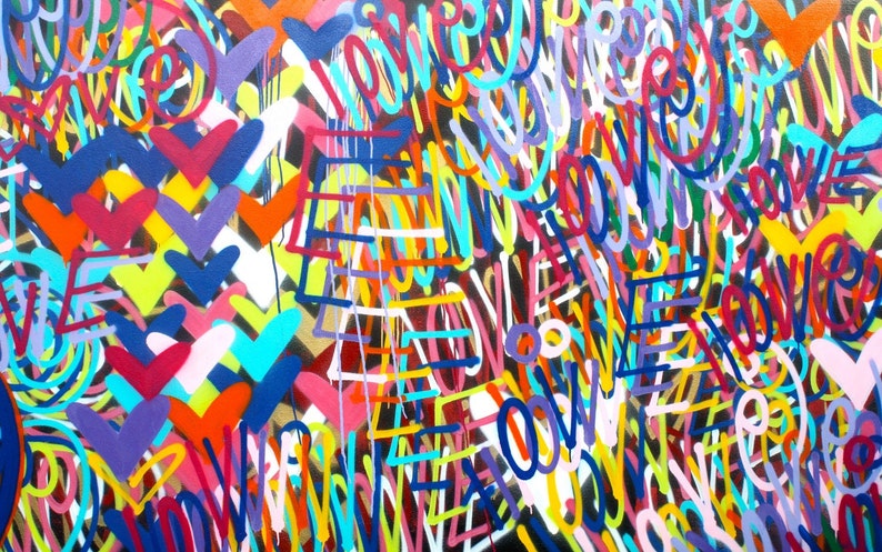 ORIGINAL 120 x 55 inches Valentines day Love painting signed pop art fine art graffiti street art contemporary nyc modern urban colorful image 6
