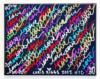 Free Shipping 14" x 11" Love contemporary art graffiti modern canvas acrylic street art NYC colorful painting fine art by Chris Riggs