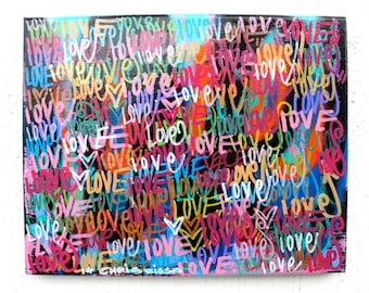 Original love art word art modern contemporary signed painting.