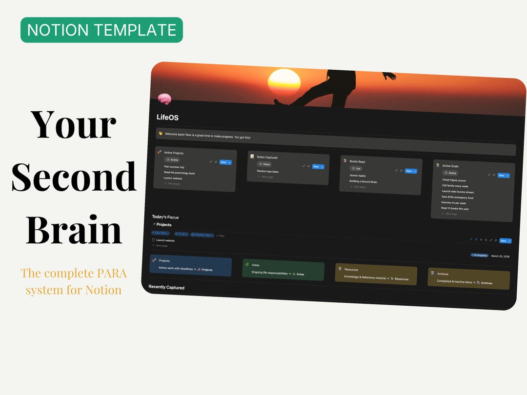 Notion Second Brain Template | PARA Method Life OS | Personal Knowledge ...