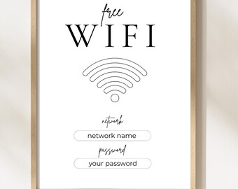 Plantilla editable para letrero de WiFi: Visualización moderna de contraseña de red (Descarga digital)