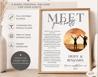 Plantilla para conocer a tus anfitriones / Cartel de presentación para anfitriones de Airbnb / Plantilla editable de Canva