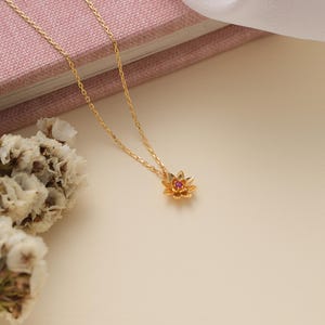 Deep Red Ruby Gold Necklace – Custom July Birthstone Larkspur Pendant Jewelry for Women