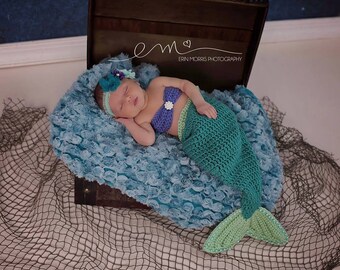 Ariel Little Mermaid - Newborn Girls Mermaid Tail Photography Prop SET - princesa sirenita de disney - Newborn Photo Prop
