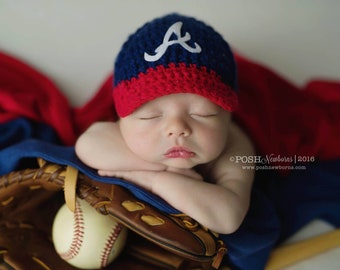 Baby Boy , Atlanta Braves inspired Crocheted Baseball  hat, Diaper cover, Newborn Photo Prop
