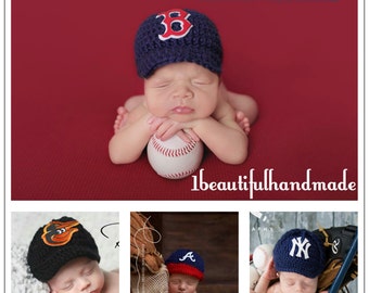 Baby Baseball Team Cap -- Newborn Baseball cap ,Baseball photo prop -- Crochet baseball hat,Coming Home Outfit-- --Choose your team