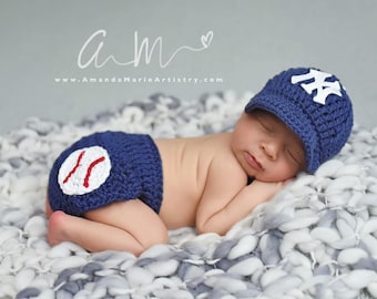 Newborn Baby Boy Baseball  cap, Diaper Cover crochet Baseball outfit,crochet baby shower gift, Newborn Baby PHOTO PROP...Baseball Team