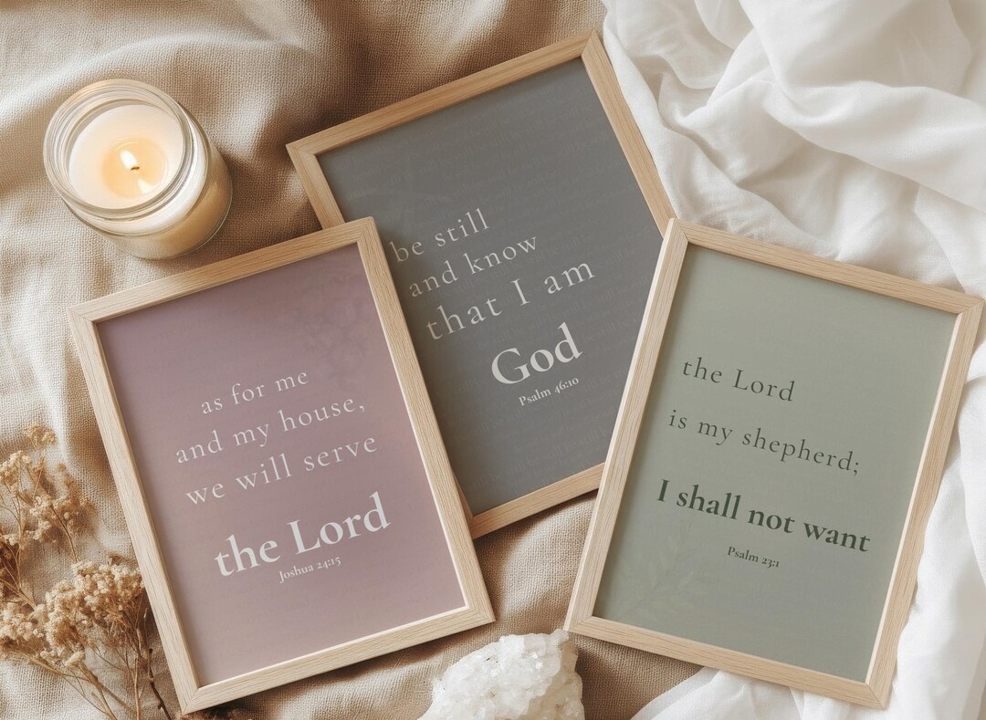 Christian Wall Art Set of 3, Bible Verse Prints, Neutral Scripture ...