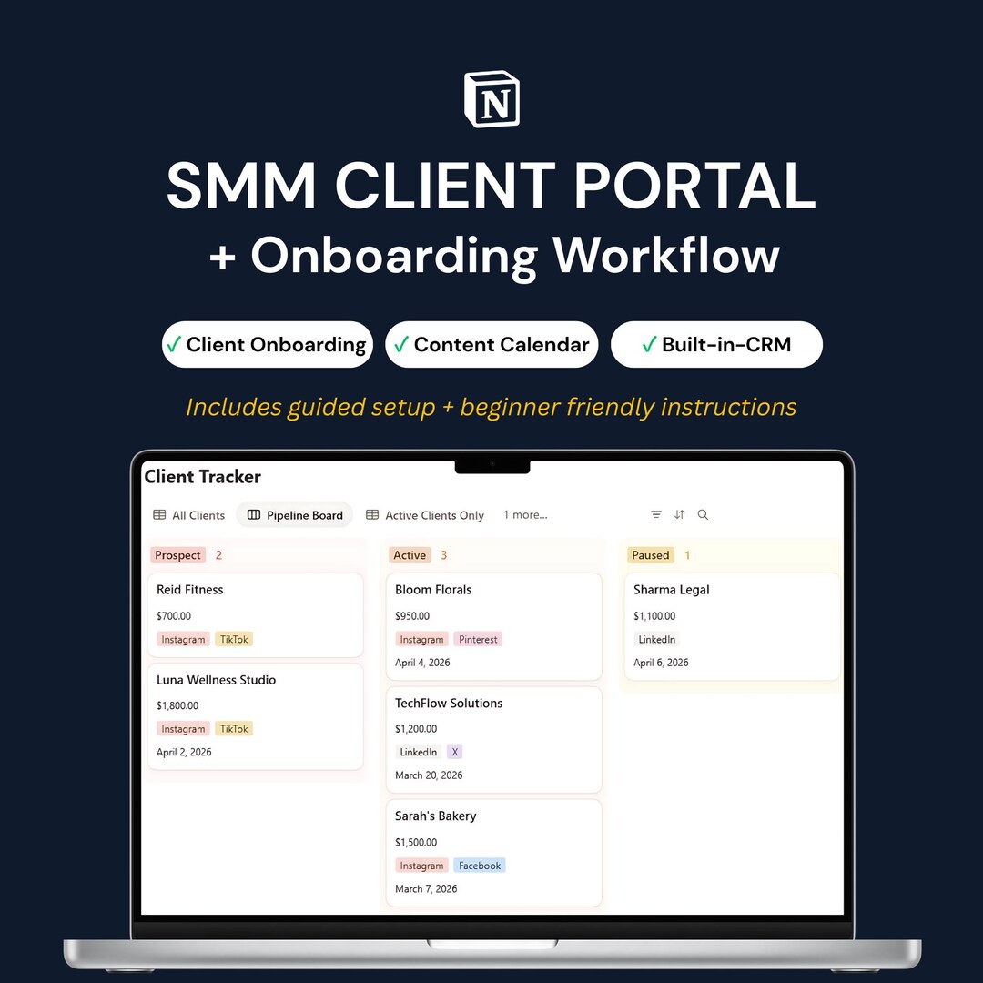 Notion Template for Social Media Managers | Client Portal, Onboarding ...