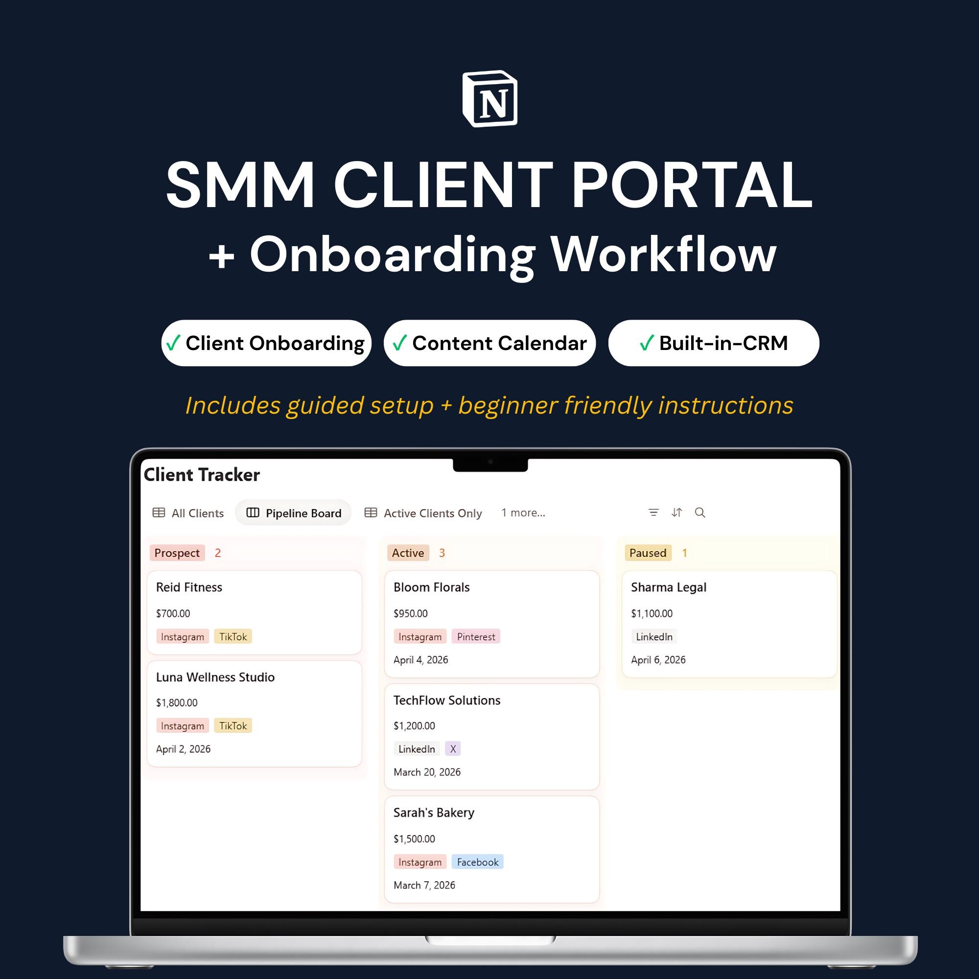 Notion Template for Social Media Managers | Client Portal, Onboarding ...