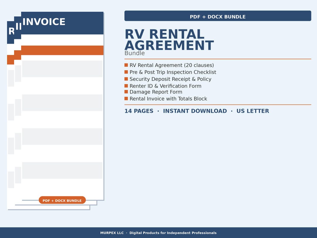 RV Rental Agreement Bundle | Motorhome Camper Forms (PDF + DOCX) - Etsy