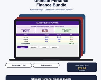 Paquete definitivo de Excel para finanzas personales | Kakeibo: presupuesto, pago de deudas y seguimiento de cartera de inversiones | Hojas de cálculo de Google