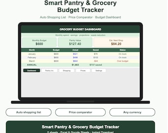 Smart Pantry & Grocery Budget Tracker Excel | Auto Shopping List Generator | Food Inventory Expiry Alerts | Save Money on Groceries