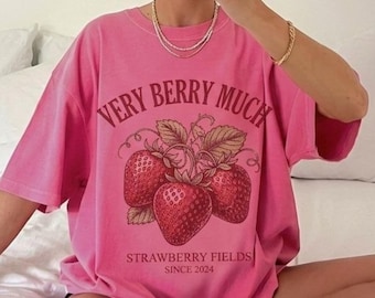 Very Berry Much Oversized Pink Strawberry Graphic Tee | Cute Summer Berry Much T-Shirt Comfort Colors®