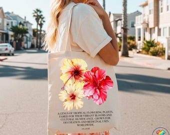 Hibiscus Flower Tote Bag Tropical Botanical Canvas Purse Summer Beach Bag Floral Aesthetic Vacation Travel Shoulder Handbag Market Tote
