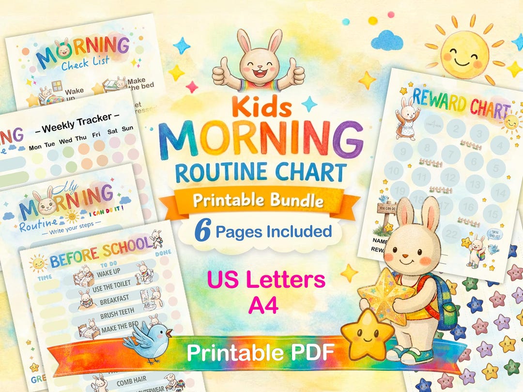 Kids Morning Routine Chart Printable, Visual Schedule for Kids, Before ...