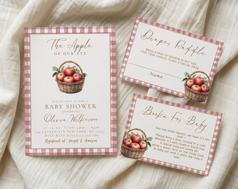 Appel van ons oog uitnodigingssuite babyshower, appelthema babyshowerbundel, boeken voor baby, luierloterij, digitale uitnodiging, bewerkbaar canvas