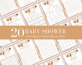 Babyshower spelletjes met een pompoenthema, herfst babyshower activiteiten, babyshower spel met pompoenthema, digitale sjabloon, bewerkbare Canva-sjabloon